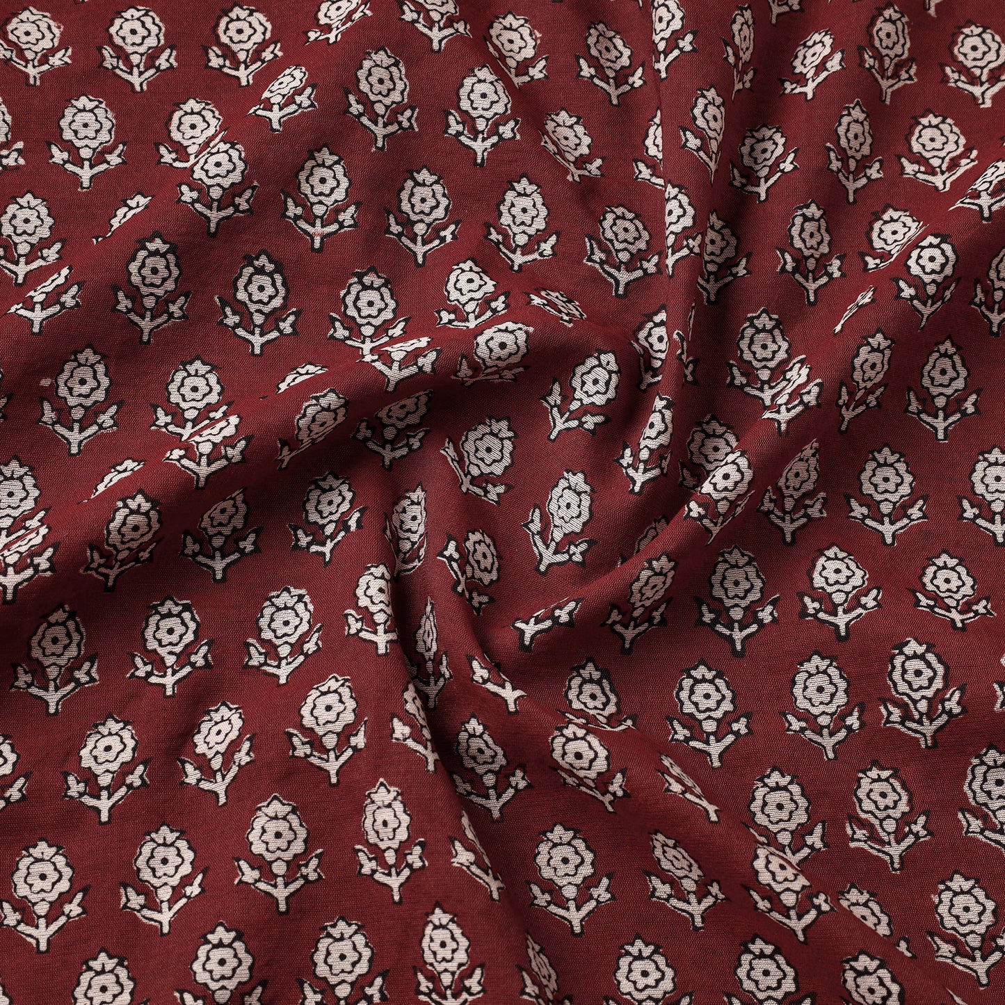 Red - Bagh Hand Block Printed Chanderi Silk Cotton Handloom Fabric