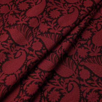Red - Bagh Hand Block Printed Chanderi Silk Handloom Fabric