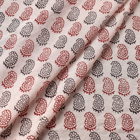 Beige Chanderi Silk Handloom Bagh Block Print Fabric