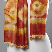 Orange - Pure Handloom Spun Silk Tie-Dye Stole with Crochet Work Border