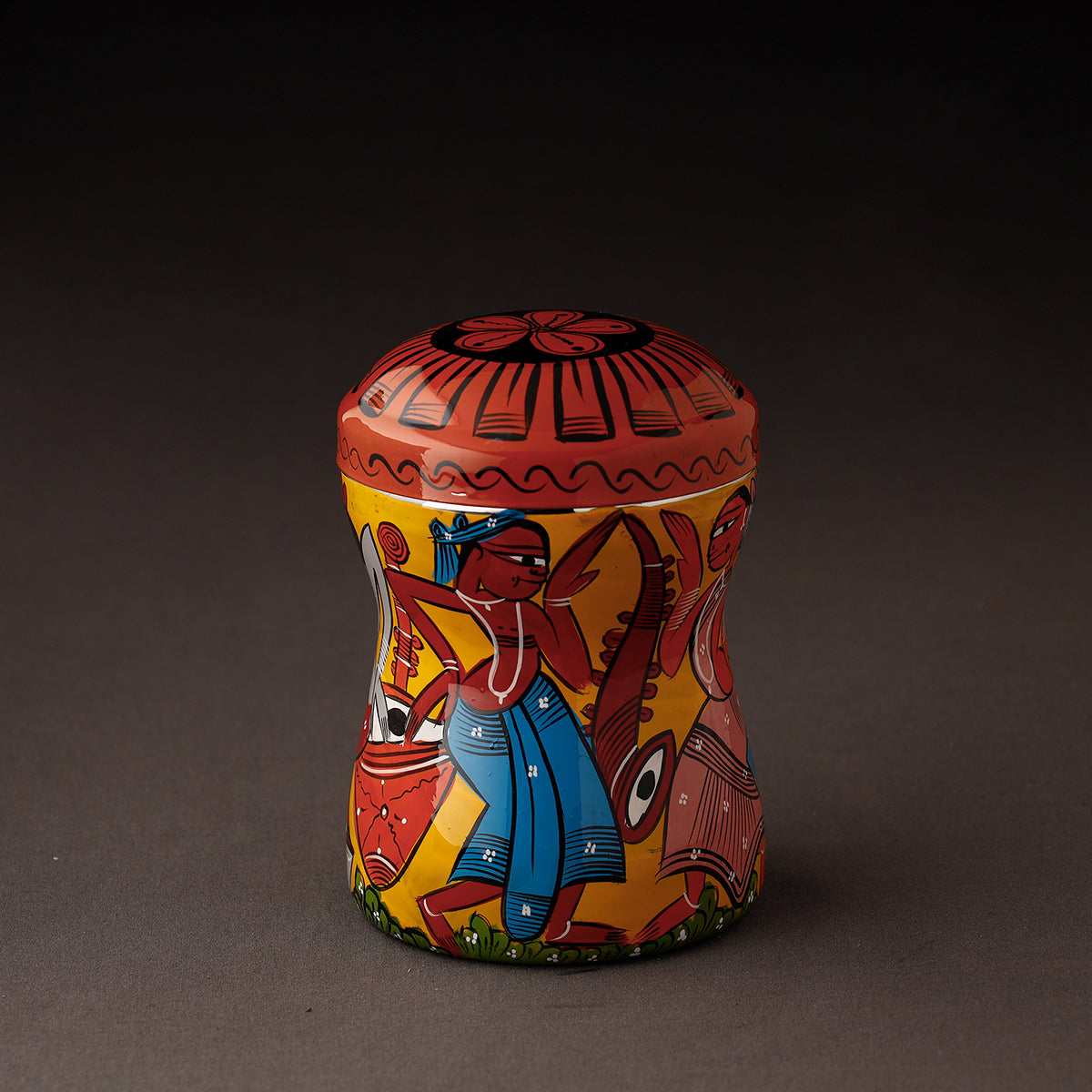 Multicolor Bengal Patua Handpainted Stainless Steel Multi Utility Canister