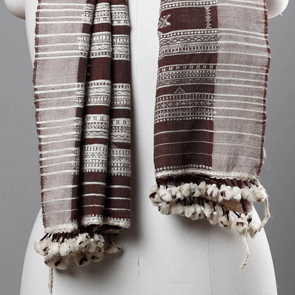 Brown - Kutchi Handwoven Traditional Silk x Wool Cheda Border Stole