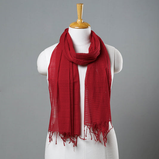 Red - Mangalagiri Pure Handloom Cotton Stole with Tassels by DAMA