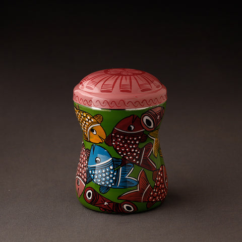 Multicolor Bengal Patua Handpainted Stainless Steel Multi Utility Canister