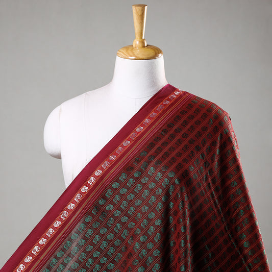 Maroon - Karnataka Khun Weave Elephant & Peacock Motif Cotton Fabric