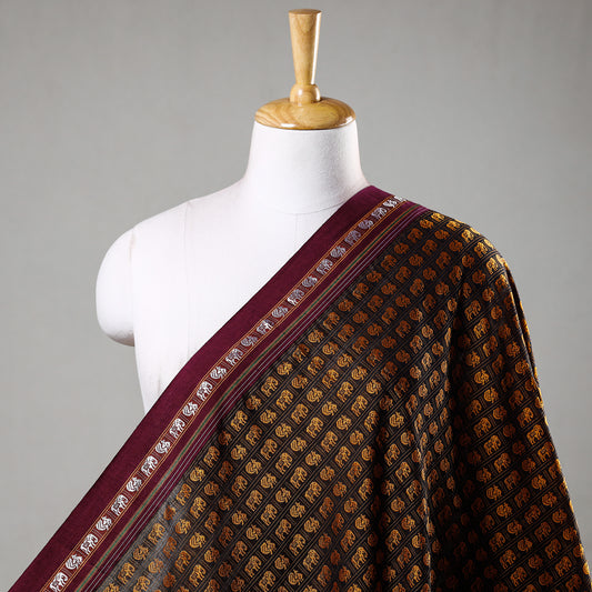 Yellow - Karnataka Khun Weave Elephant & Peacock Motif Cotton Fabric