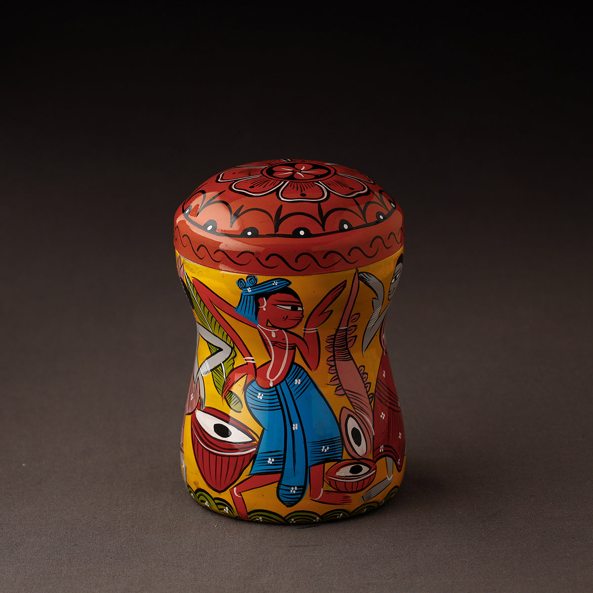 Orange Bengal Patua Handpainted Stainless Steel Multi Utility Canister