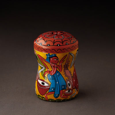 Orange Bengal Patua Handpainted Stainless Steel Multi Utility Canister