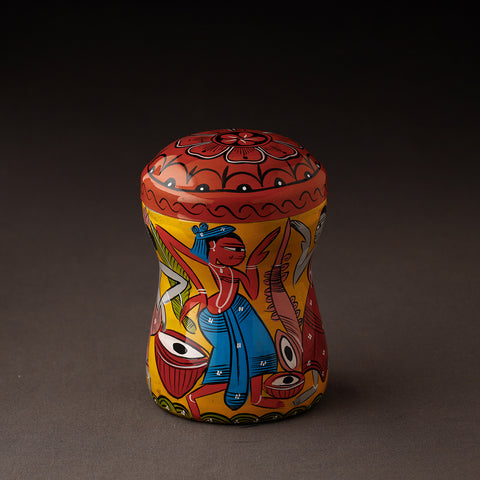 Orange Bengal Patua Handpainted Stainless Steel Multi Utility Canister