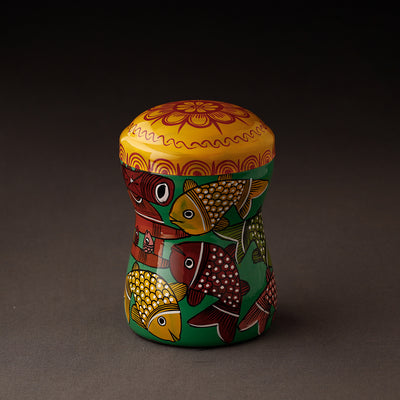 Multicolor Bengal Patua Handpainted Stainless Steel Multi Utility Canister