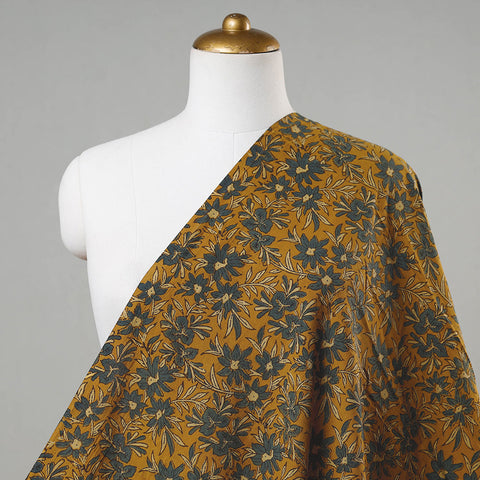 Yellow - Mustard with Gulshan Bagh Block Print Cotton Ajrakh Fabric