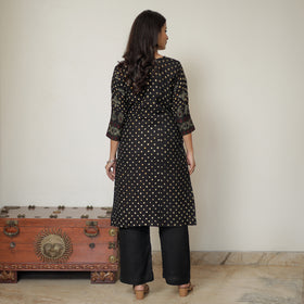 Black - Bandhani Tie-Dye Zari Work Cotton Kurta with Palazzo & Dupatta Set 03