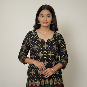 Black - Bandhani Tie-Dye Zari Work Cotton Kurta with Palazzo & Dupatta Set 03