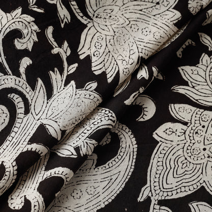 Black with Paisley Sanganeri Block Printed Cotton Fabric 16