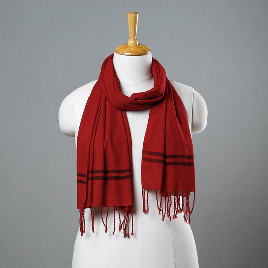 Red - Mangalagiri Cotton Pure Handloom Stole with Tassels