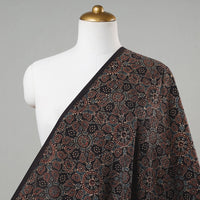 Black - Geometrical Paisley Designs Ajrakh Block Printed Cotton Fabric