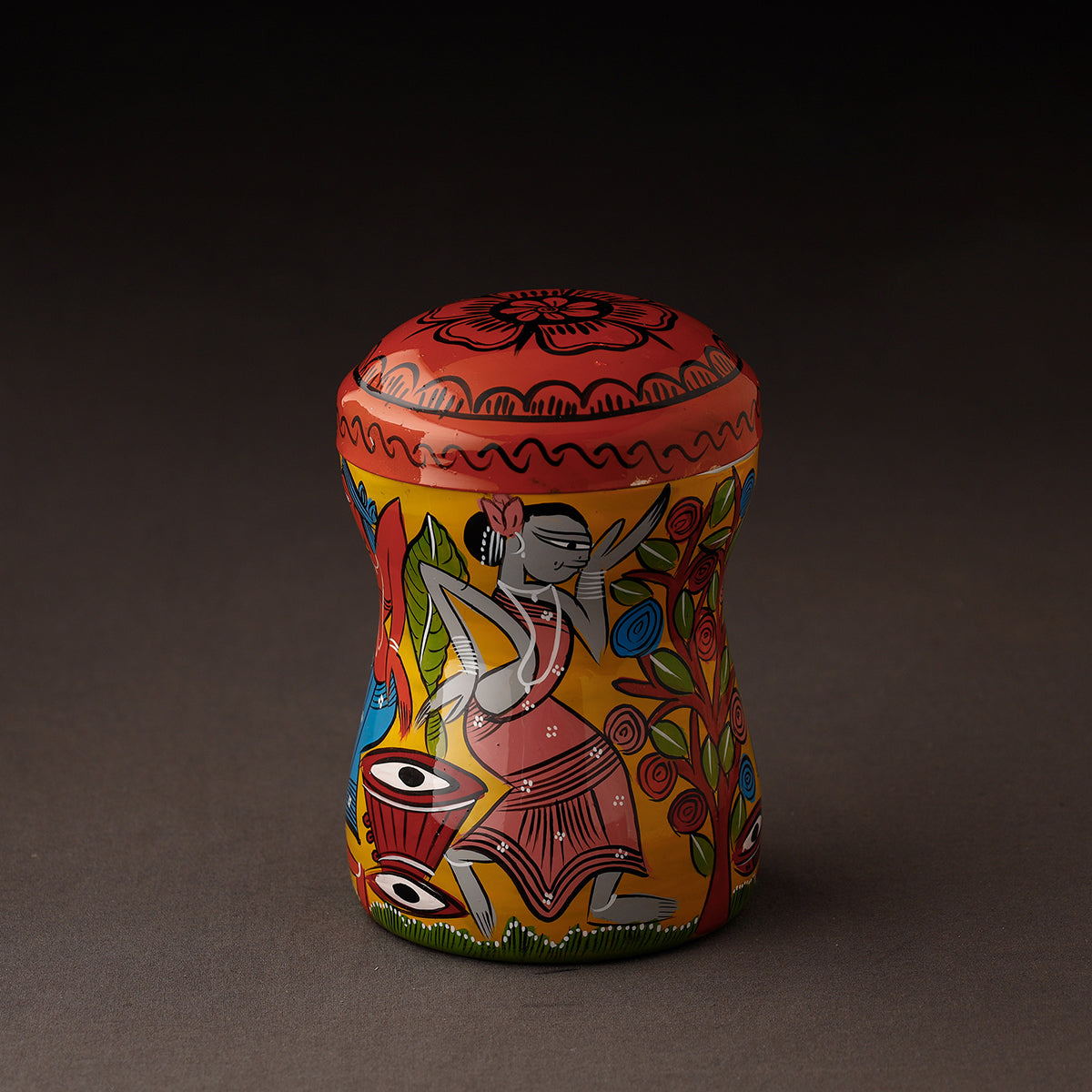 Multicolor Bengal Patua Handpainted Stainless Steel Multi Utility Canister
