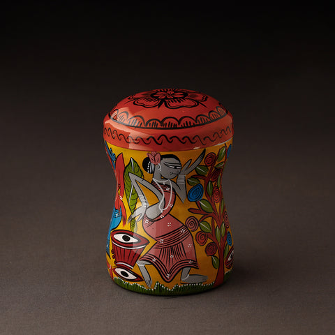 Multicolor Bengal Patua Handpainted Stainless Steel Multi Utility Canister