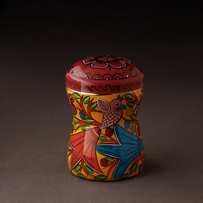 Multicolor Bengal Patua Handpainted Stainless Steel Multi Utility Canister