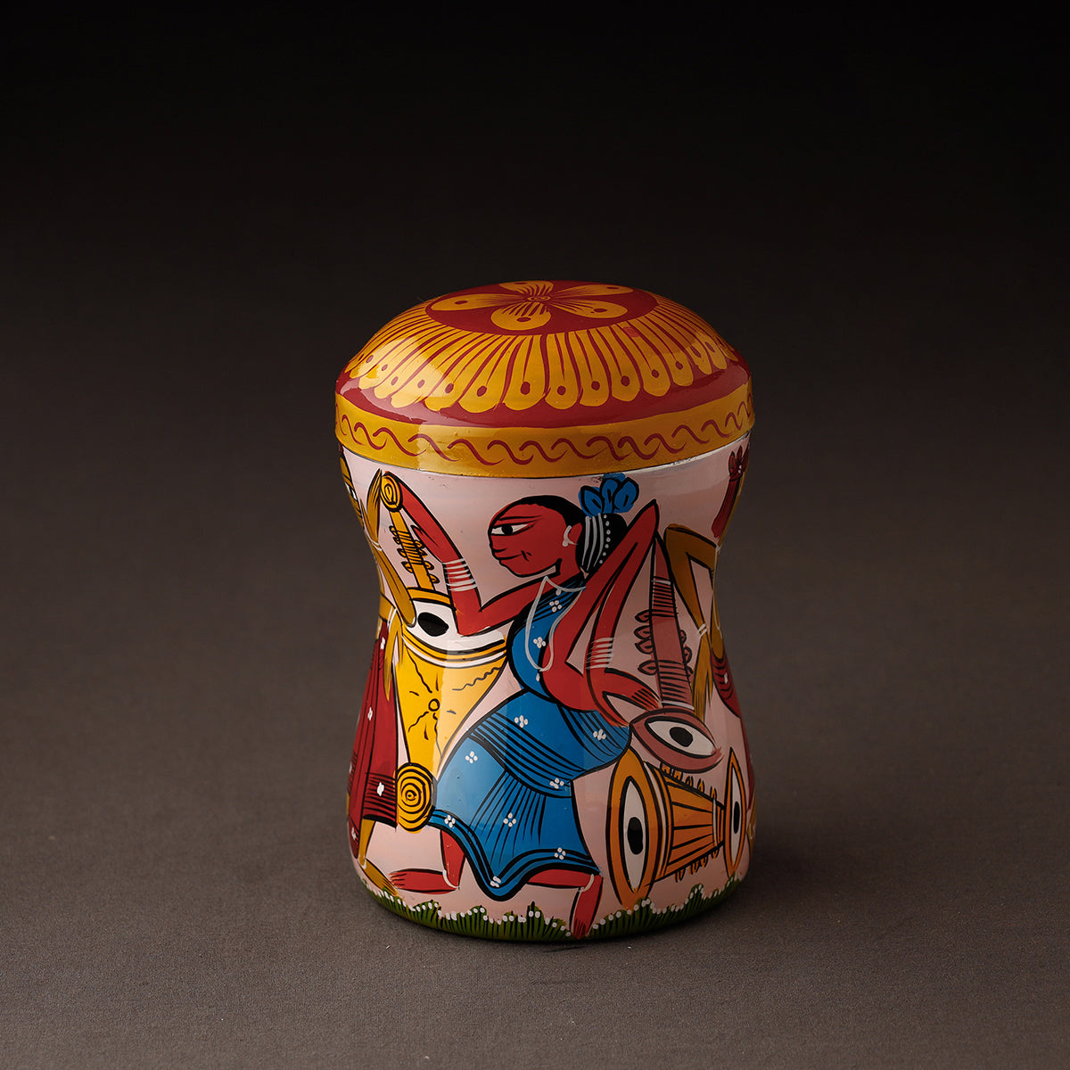 Pink Bengal Patua Handpainted Stainless Steel Multi Utility Canister