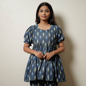 Grey - Pochampally Ikat Cotton Top & Pyjama Night Suit Set 17