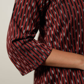 Maroon - Pochampally Ikat Cotton Top & Pyjama Night Suit Set 12