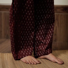 Maroon - Pochampally Ikat Cotton Top & Pyjama Night Suit Set 12