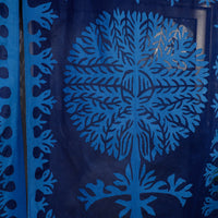 Blue - Applique Tree Cutwork Cotton Window Curtain from Barmer (5 x 3.5 feet) (single piece)