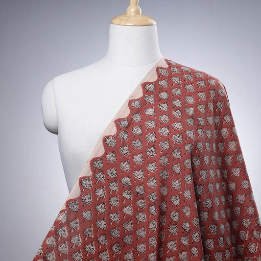 Red with Tropical Flowers Buti Bagru Dabu Block Printed Cotton Fabric