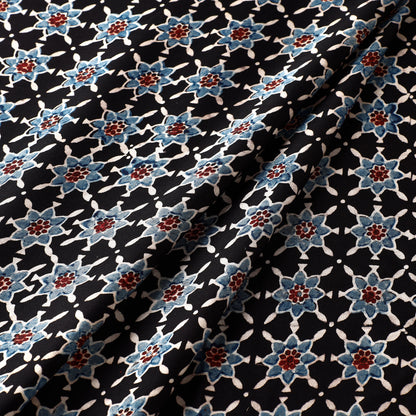 Multicolor - Ajrakh Hand Block Printed Modal Silk Precut Fabric (1 meter)