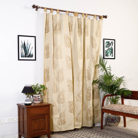 Beige - Applique Leaves Cutwork Cotton Door Curtain from Barmer (7 x 3.5 feet) (single piece)