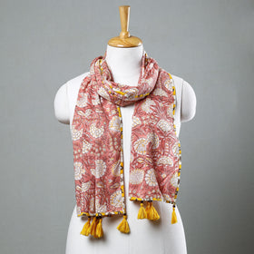  Sanganeri Block Printed Cotton Stole with Tassels 