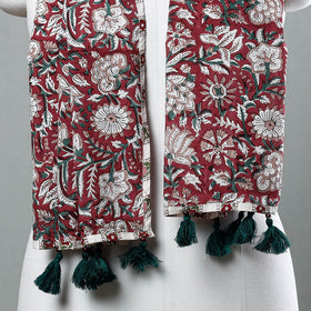  Sanganeri Block Printed Cotton Stole with Tassels 