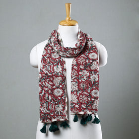  Sanganeri Block Printed Cotton Stole with Tassels 