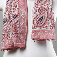 Pink with Paisley Sanganeri Block Printed Cotton Stole with Beaded Border