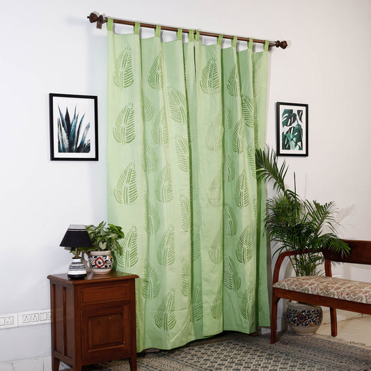 Green - Applique Leaves Cutwork Cotton Door Curtain from Barmer (7 x 3.5 feet) (single piece)