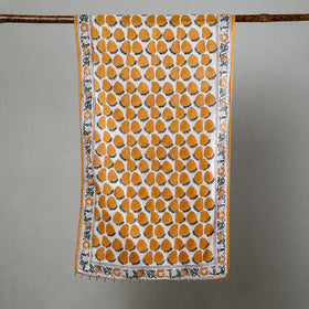 Buy White with Yellow Strawberry Sanganeri Block Printed Cotton Stole with Beaded Border Online at iTokri.com