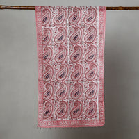 Pink with Paisley Sanganeri Block Printed Cotton Stole with Beaded Border