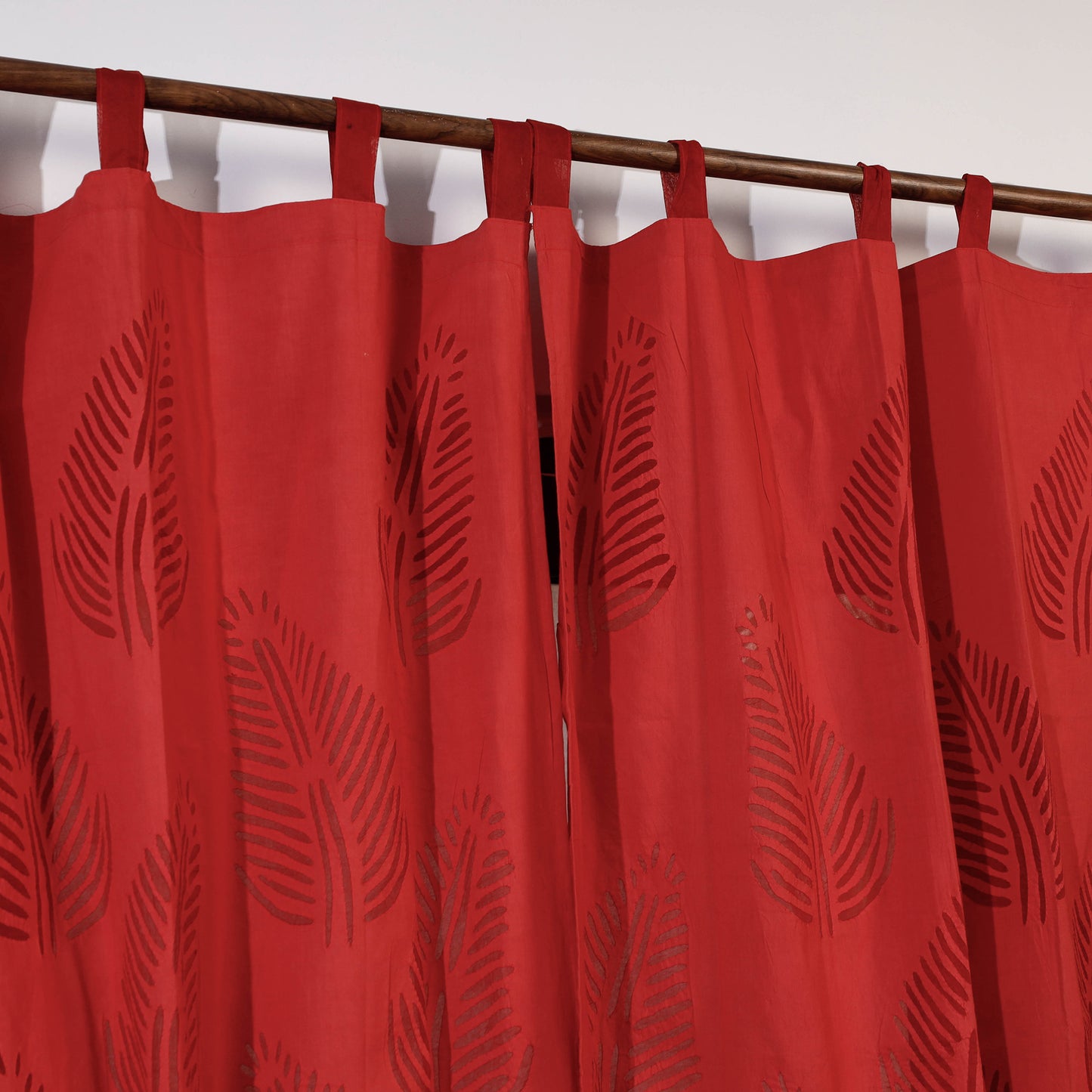 Red - Applique Leaves Cutwork Cotton Door Curtain from Barmer (7 x 3.5 feet) (single piece)