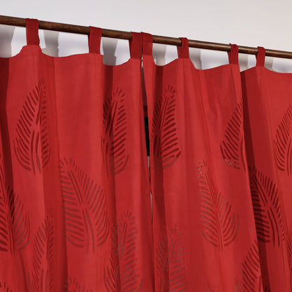 Red - Applique Leaves Cutwork Cotton Door Curtain from Barmer (7 x 3.5 feet) (single piece)