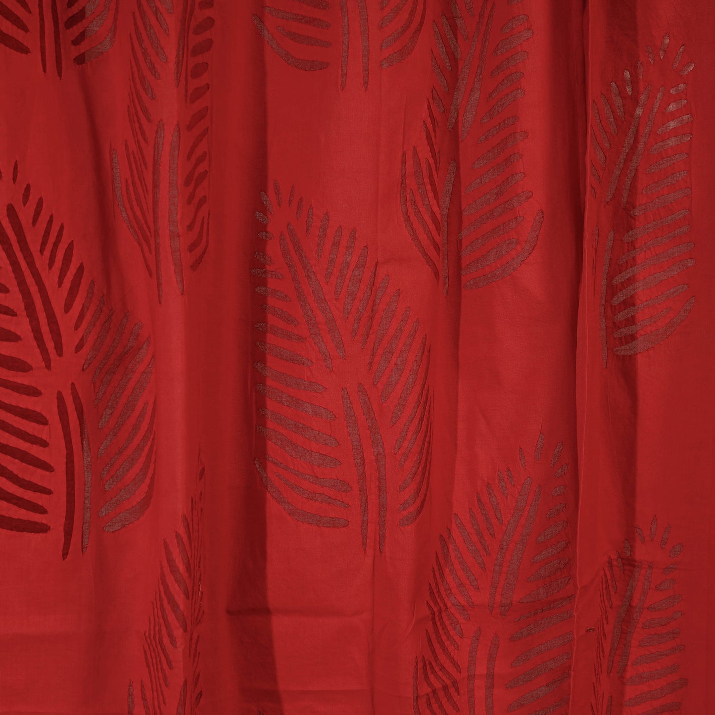 Red - Applique Leaves Cutwork Cotton Door Curtain from Barmer (7 x 3.5 feet) (single piece)