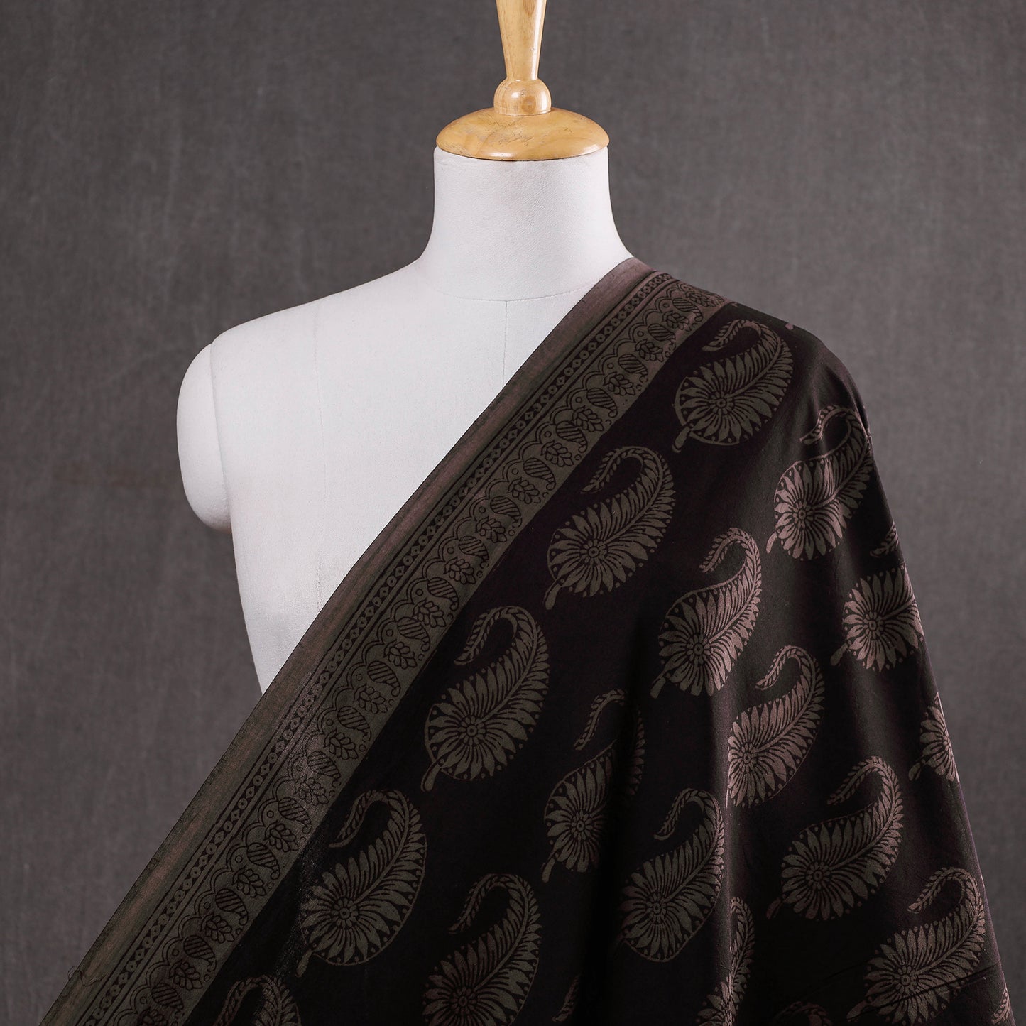 Black - Bagh Hand Block Printed Cotton Fabric