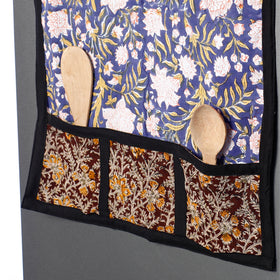Blue Sanganeri Block Printed Cotton Fridge Top Cover with Multiple Pockets