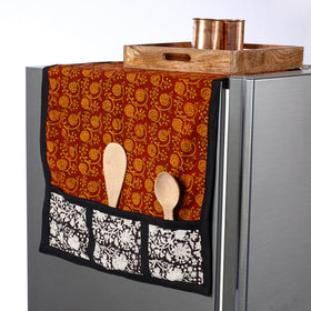 Red Bagh Block Printed Cotton Fridge Top Cover with Multiple Pockets 
