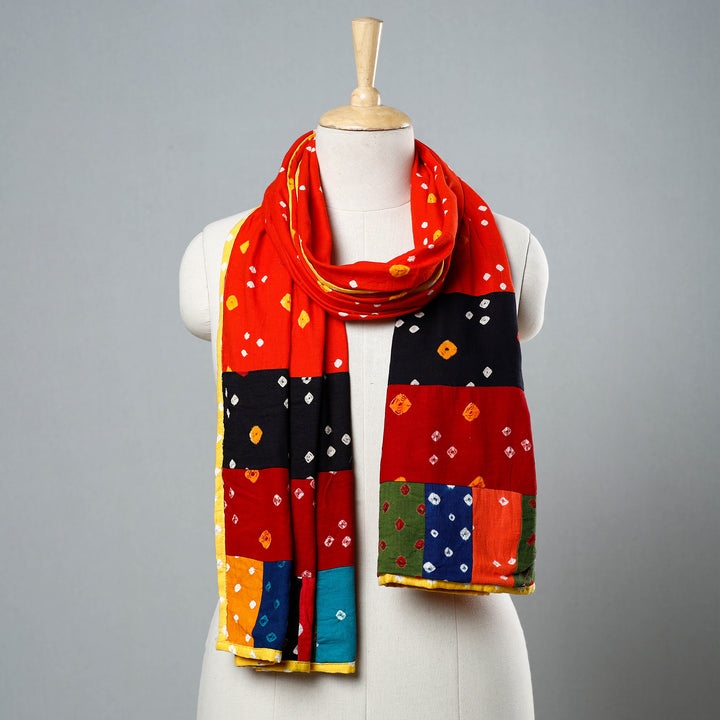 Multicolor - Bandhani Tie-Dye Patchwork Mul Cotton Stole