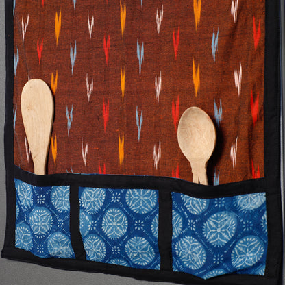 Pochampally Ikat Weave Cotton Fridge Top Cover with Multiple Pockets