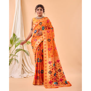 Orange - Radhika Yellow Paithani Silk Handwork Saree