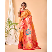 Orange - Fulrani Yellow Paithani Silk Handwork Saree