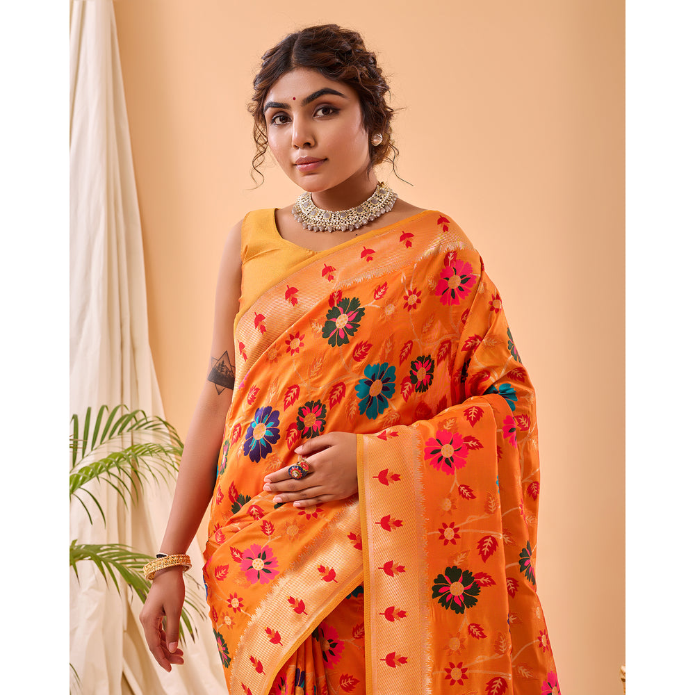 Orange - Radhika Yellow Paithani Silk Handwork Saree