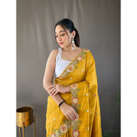 Narmada Yellow Tussar Silk Handwork Saree